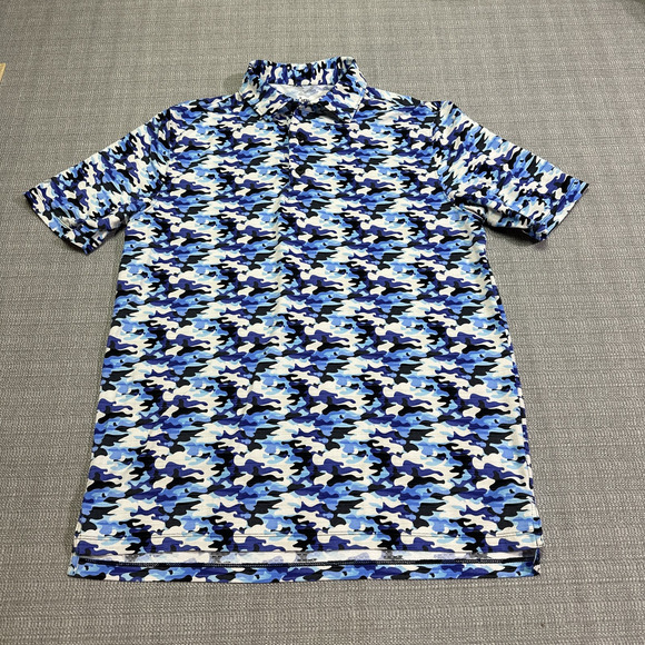 IBKul Polo Shirt Mens Small Blue Camo Pullover‎ Golf Performance Casual - Picture 1 of 8